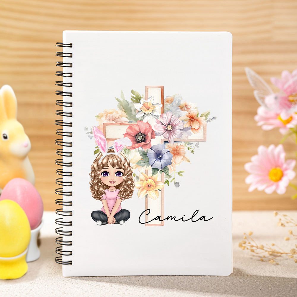 Personalizado Cartoon Personaje Cruz Nacimiento Flor Nombre Cuaderno Espiral Pascua Fiesta Favor Back to School Regalo para Niños Niñas