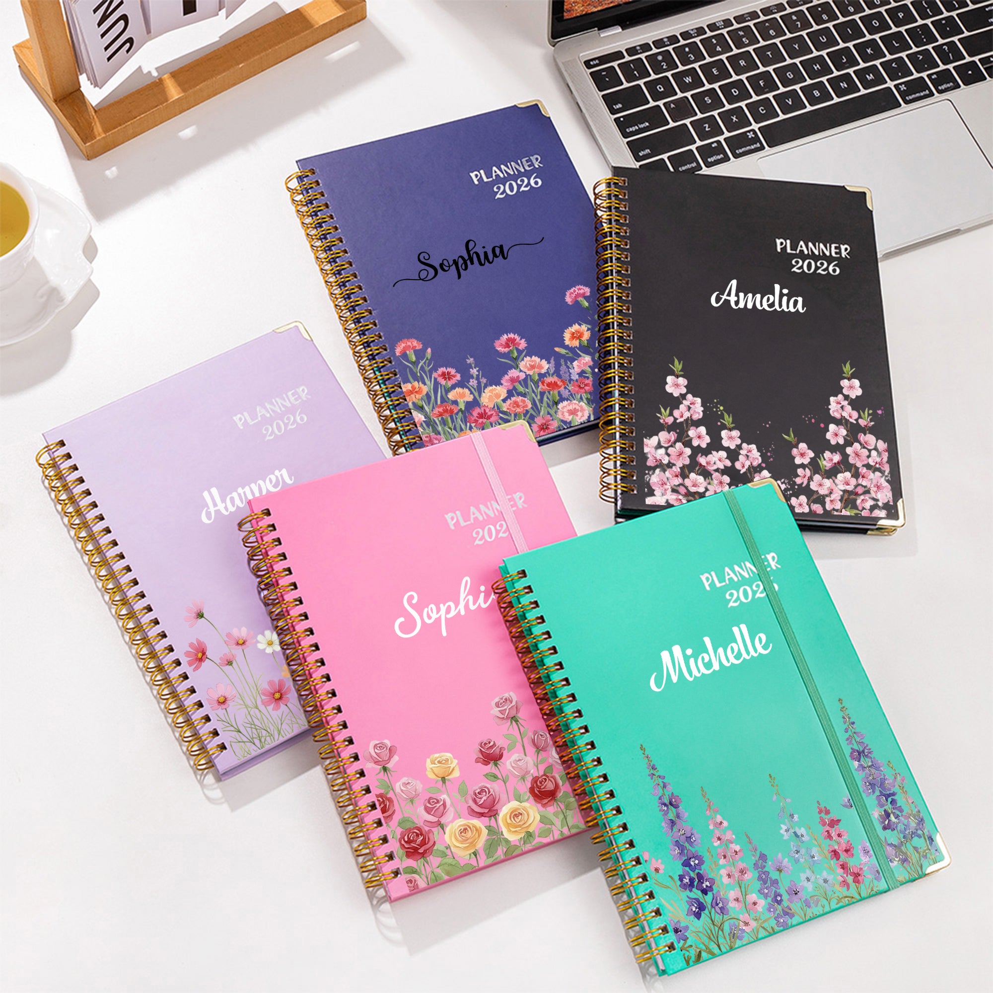 Planificador Personalizado Flor de Nacimiento 2026 Cuaderno espiral A5 con nombre y páginas semanales Planificador mensual Regalo de cumpleaños para la familia Amigos