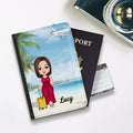 Porta Pasaporte de Cuero de PU Personalizado con Nombre y Ranuras para Tarjetas Vacaciones en el Mar Personaje de Caricatura Regalo de Cumpleaños Esencial para Hombres Mujeres Niños