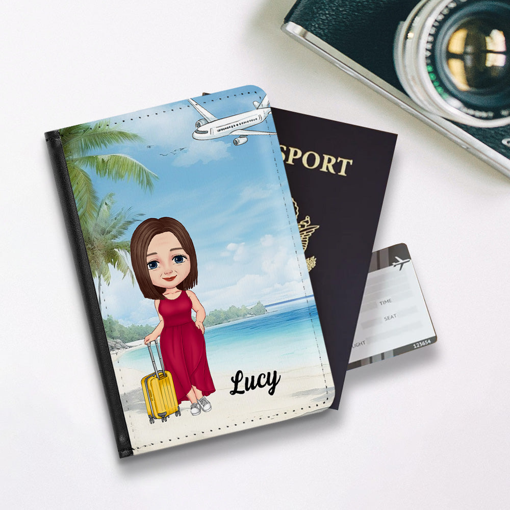 Porta Pasaporte de Cuero de PU Personalizado con Nombre y Ranuras para Tarjetas Vacaciones en el Mar Personaje de Caricatura Regalo de Cumpleaños Esencial para Hombres Mujeres Niños