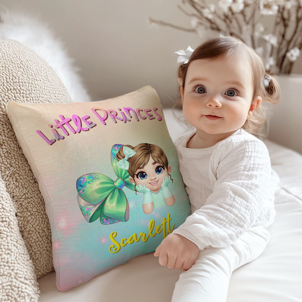 Funda de Almohada Personalizada con el Nombre de la Princesa Coqueta de Dibujos Animados con Lazo Decoración del Hogar Regalo de Cumpleaños para Niños