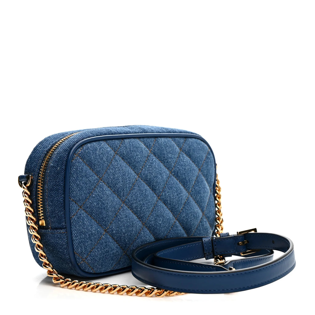 Versace Denim Quilted La Medusa Camera Bag Blue