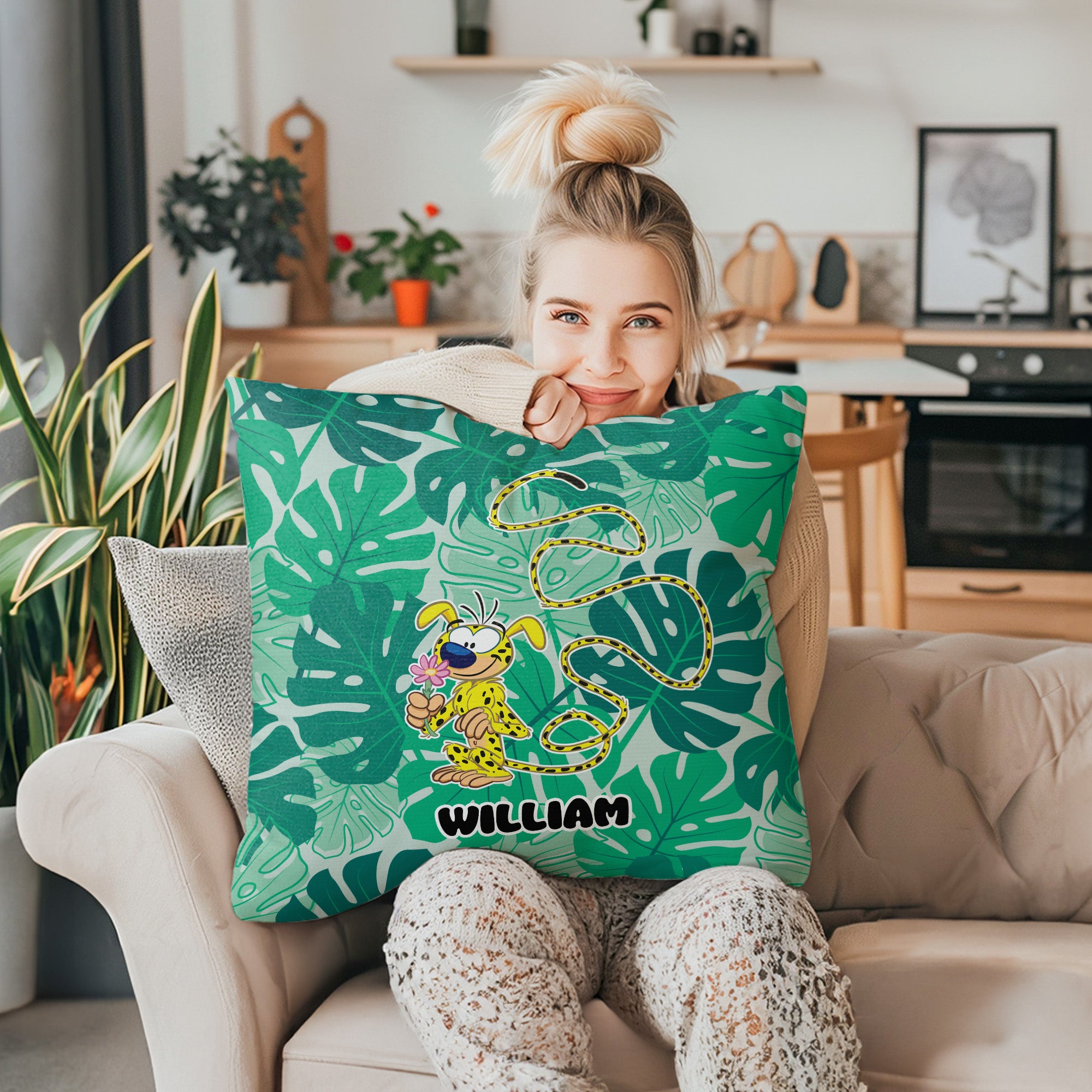 Funda Almohada Marsupilami de Cola Larga Personalizada Decoración de Hogar Regalo de Cumpleaños y Navidad para Niños | Callie × Marsupilami®.