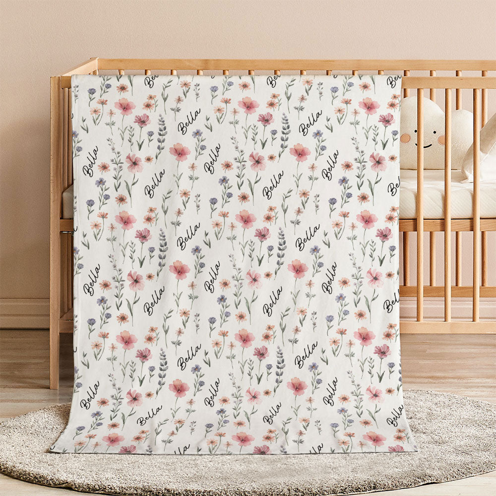 Personalizada Wildflower Suave manta de bebé con nombre Baby Shower Cumpleaños Regalo de Navidad para los recién nacidos Los nuevos padres