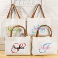 Personalizado Nombre Inicial Bolsa de lona con asa de cuero de la PU Cumpleaños Día de la Madre de regalo para las mujeres niñas