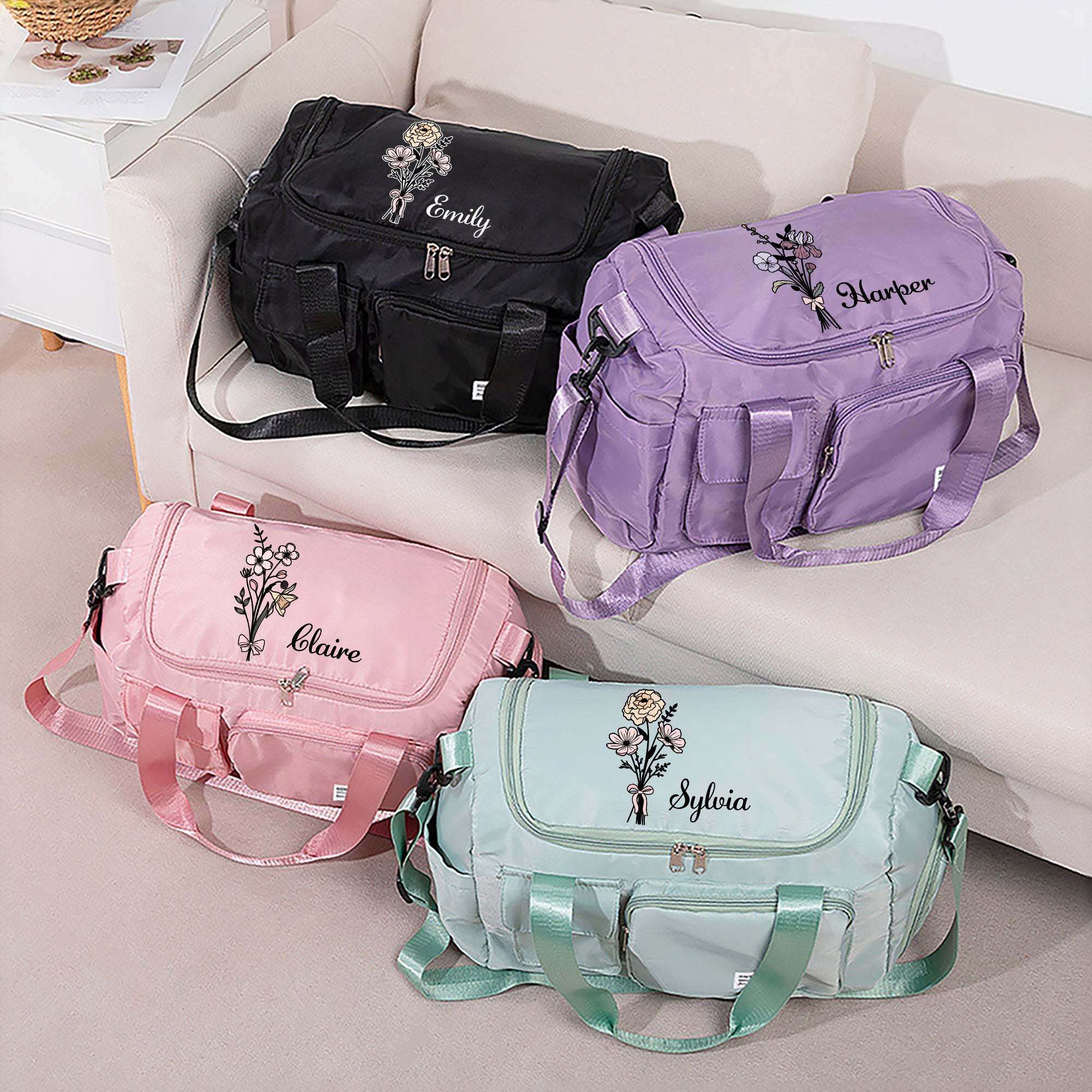 Bolsa de viaje con múltiples compartimentos personalizada con nombre y correa para el hombro Accesorios de viaje Regalo de cumpleaños para mujeres Niñas