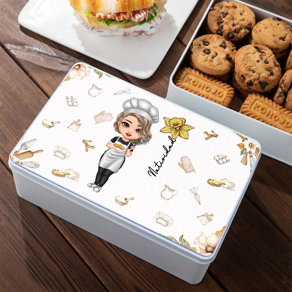 Personalizado Nacimiento Flor Cartoon Cocina Mama Biscuit Caja de Almacenamiento con Nombre Cumpleaños Dia de la Madre Regalo para Mama Abuela Panadera