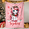 Fantasía navideña personalizada Unicornio Copo de nieve Bastón de caramelo Manta suave con nombre Decoración del hogar Regalo de Navidad para niños