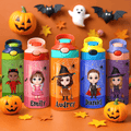 Personaje de dibujos animados personalizado Bruja Vampiro Calabaza Nombre 12 oz Kid aislado Botella de agua con asa y pajita de silicona Regalo de Halloween para los niños