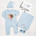 Animales personalizados 100% algodón Foto bebé Romper sombrero manta traje con caja de regalo Nombre Año Coming Home Baby Shower Regalo para recién nacido
