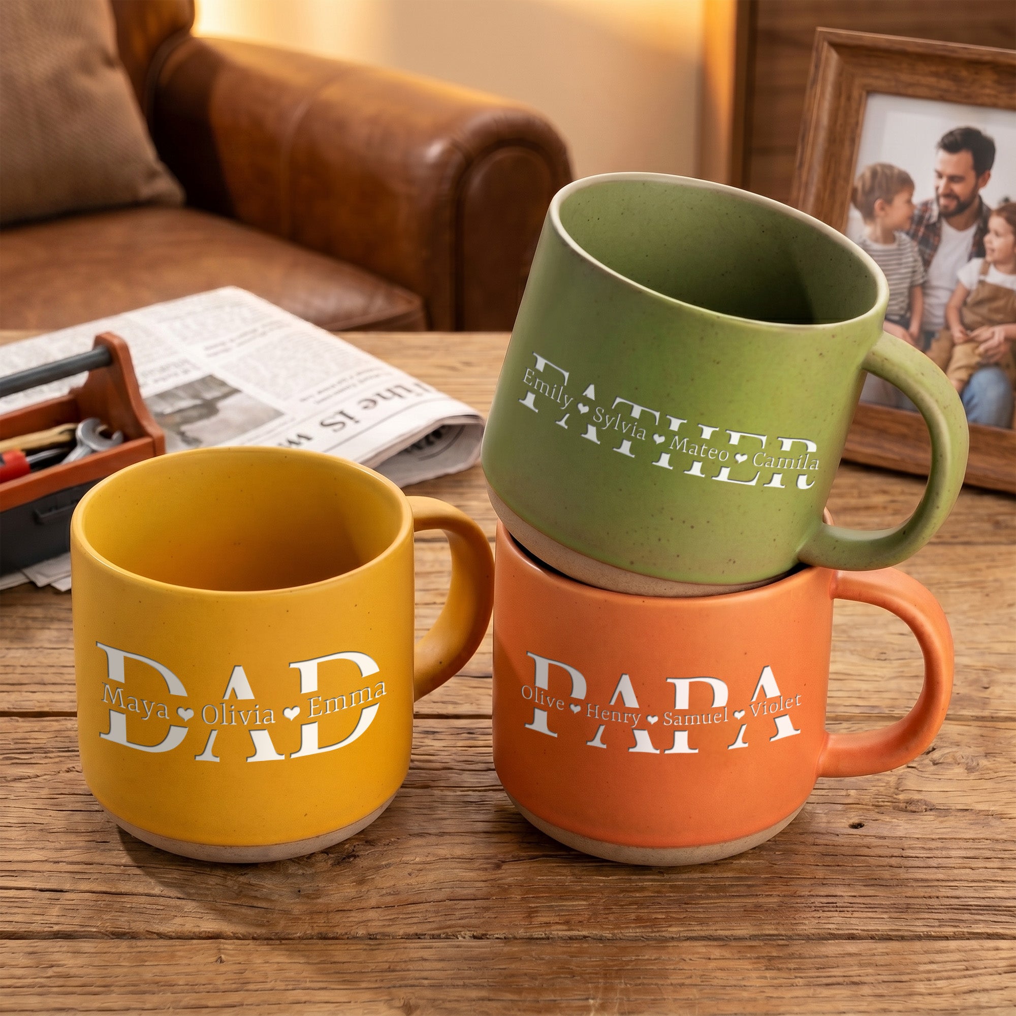 Taza de Cerámica Personalizada Papá Papa con Nombres Bebida Diaria Regalo del Día del Padre para Papá Esposo