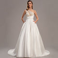 Bridal Wedding Dress Ivory Sleeveless Long Illusion Ball-Gown Princess
