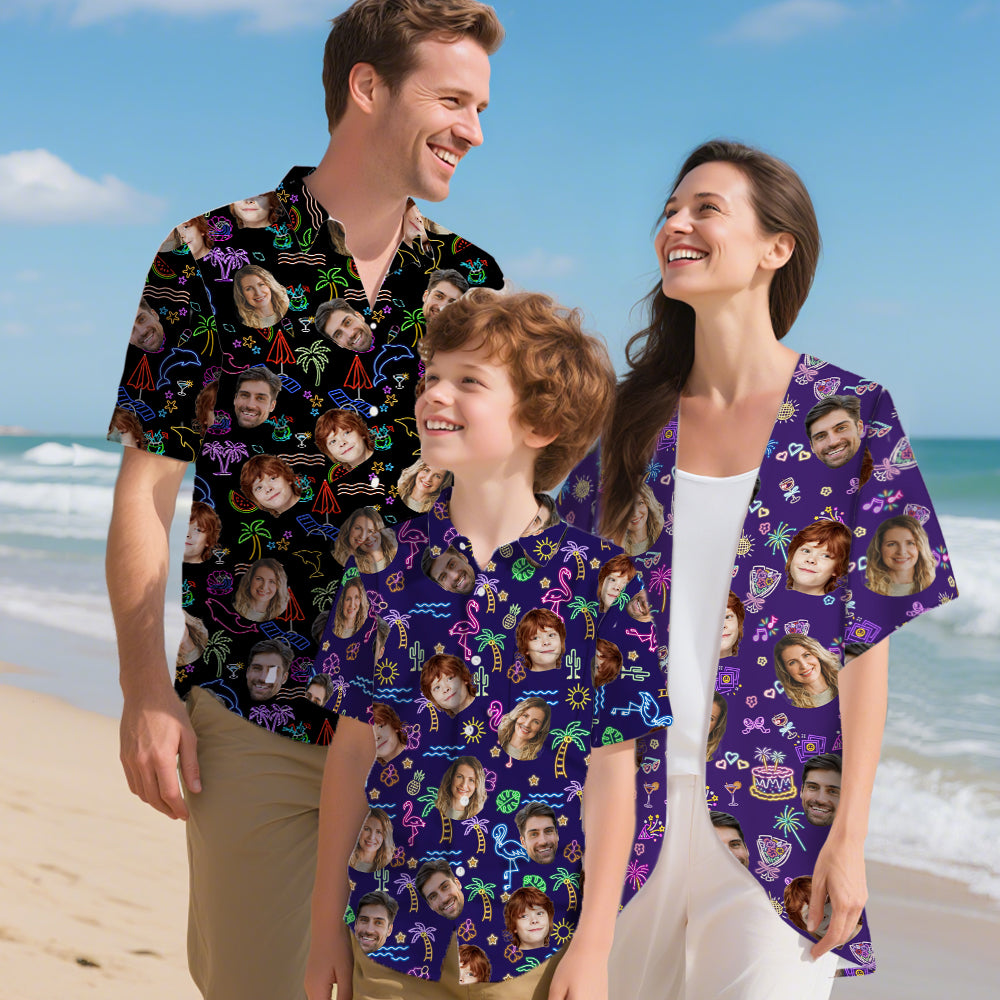 Personalizada Perro Gato Personaje 1-3 Cara Fotos Flamenco Delfín Camisa Set Fiesta en la Playa Regalo de Cumpleaños para la Familia Amante de las Mascotas