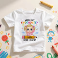 Personalizada Here I Come Personaje de dibujos animados Papelería Camiseta para niños con nombre y grado Regalo de cumpleaños de vuelta al cole para niños Niñas