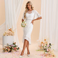 Bridal Wedding Dress White 1 2 Sleeve Asymmetrical Illusion Mermaid