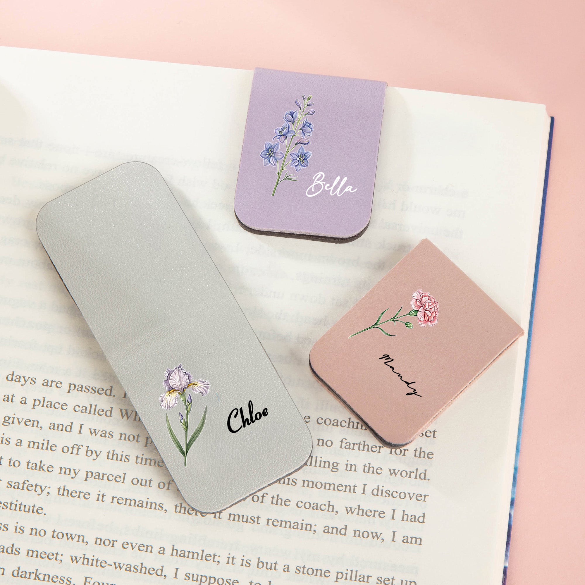 Personalizado Nacimiento Flor Multicolor PU Cuero Marcapáginas Magnético Clip con Nombre Uso Diario Regalo de Cumpleaños para Entusiastas de la Lectura Ratones de Biblioteca