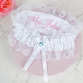 Personalizada Algo Azul Texto Bordado Lazo de Encaje Liga de Boda con Encanto en Forma de Corazón Regalo de Ducha Nupcial para Novia