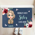 Felpudo antideslizante personalizado con título y nombre Flor de acuarela Personaje de dibujos animados Decoración del hogar Regalo del Día de la Madre para mamá Abuela
