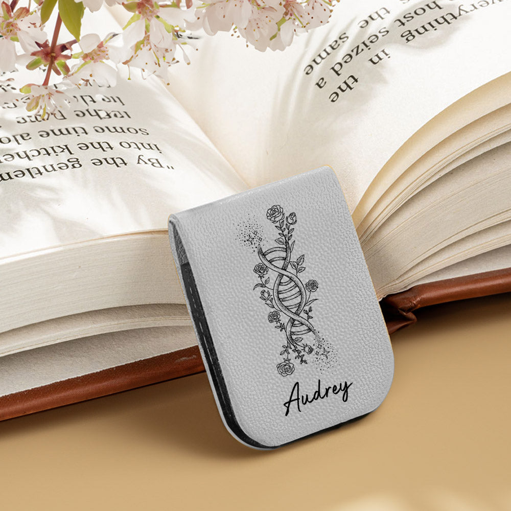 Línea Personalizada ADN Nacimiento Flor Magnético Marcapáginas de Cuero Clip con Nombre Artículos de Papelería de Lectura Regalo de Cumpleaños para Lectores de Libros