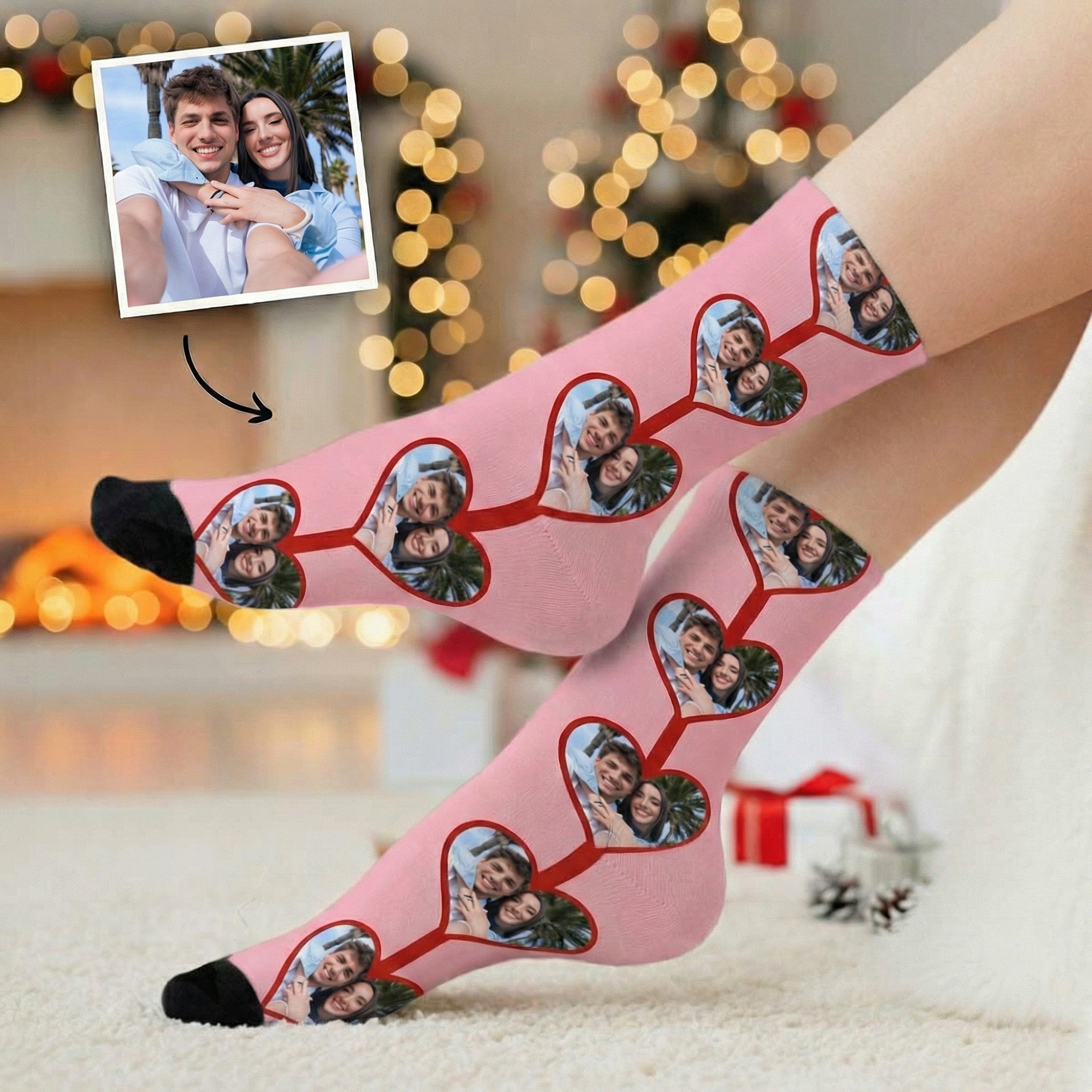 Calcetines de media caña personalizados con cara de corazón romántico Regalo de aniversario de San Valentín para novia, novio o amante de la Generación Z
