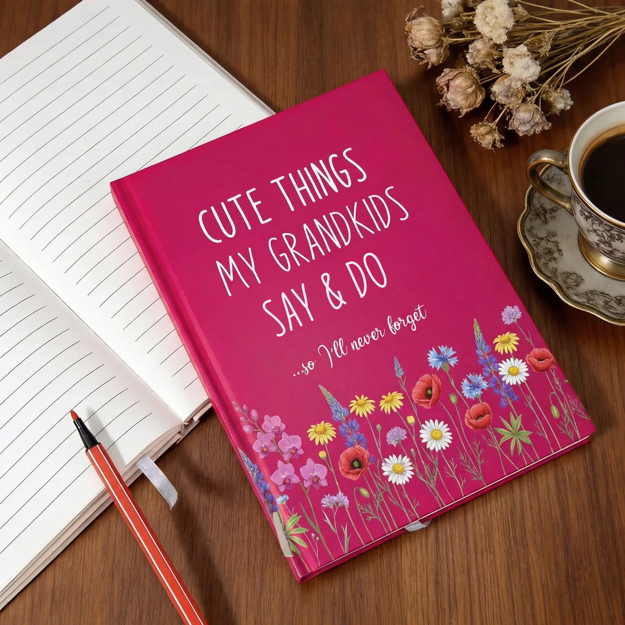 Cuaderno personalizado Wildflower Cute Things Say Do A5 con texto Recordatorios Día de la Madre Cumpleaños Regalo para mamá Abuela