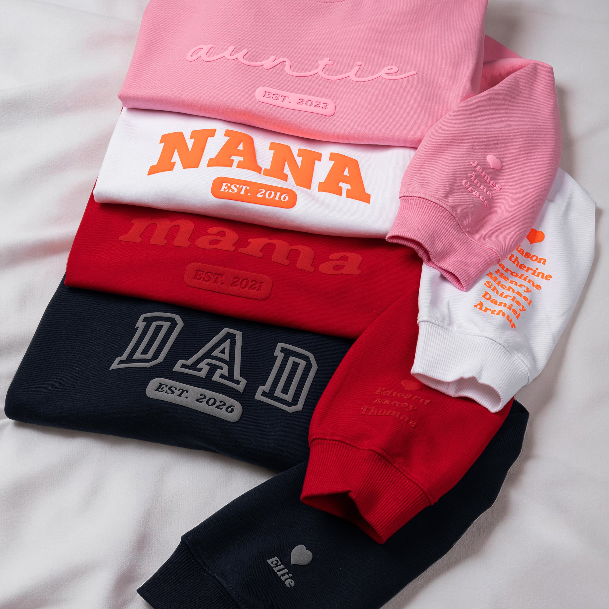 Sudadera personalizada 3D Puff Print Mamá Nana Papá con el apodo y los nombres de los niños Día de la Madre Día del Padre Regalo para recién nacidos en familia