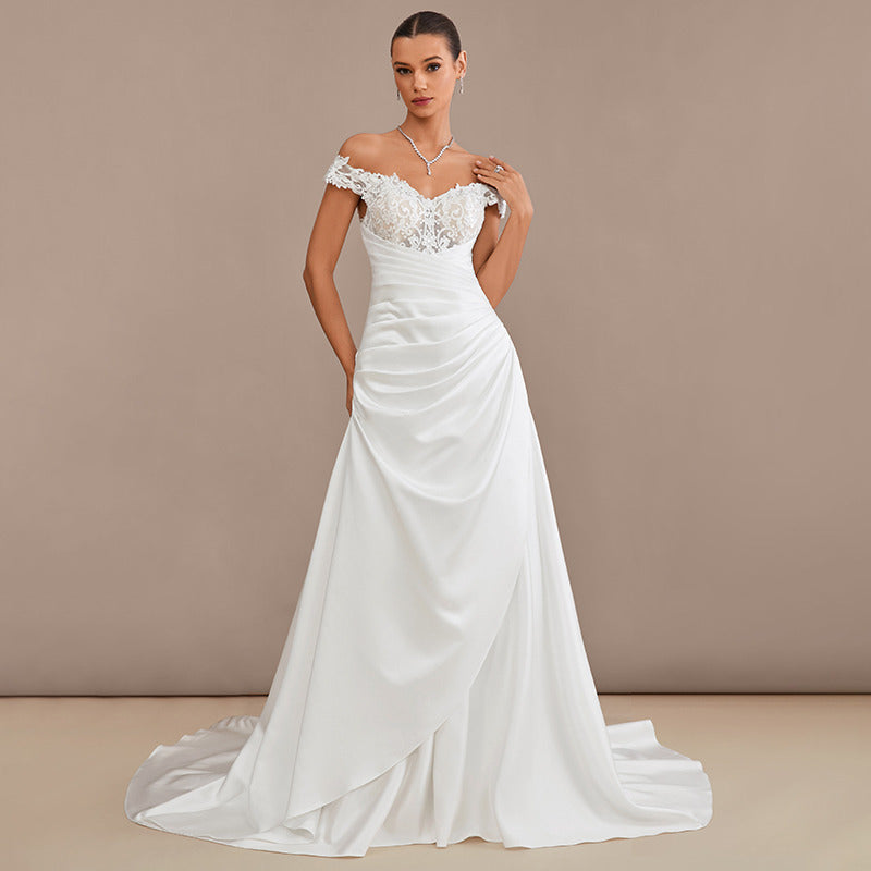 Bridal Wedding Dress Ivory Strapless Long V-Neck A-line