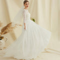 Bridal Wedding Dress White 3 4 Sleeve Long Scoop A-line