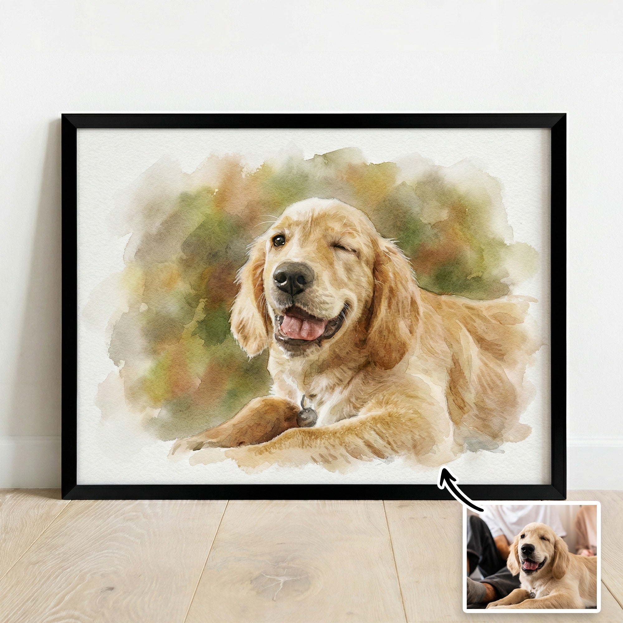Acuarela Personalizada Estilo Pet Retrato Foto Lienzo Pintura con Nombre Decoración para el Hogar Pet Cumpleaños Regalo para los dueños de mascotas Pet Lovers