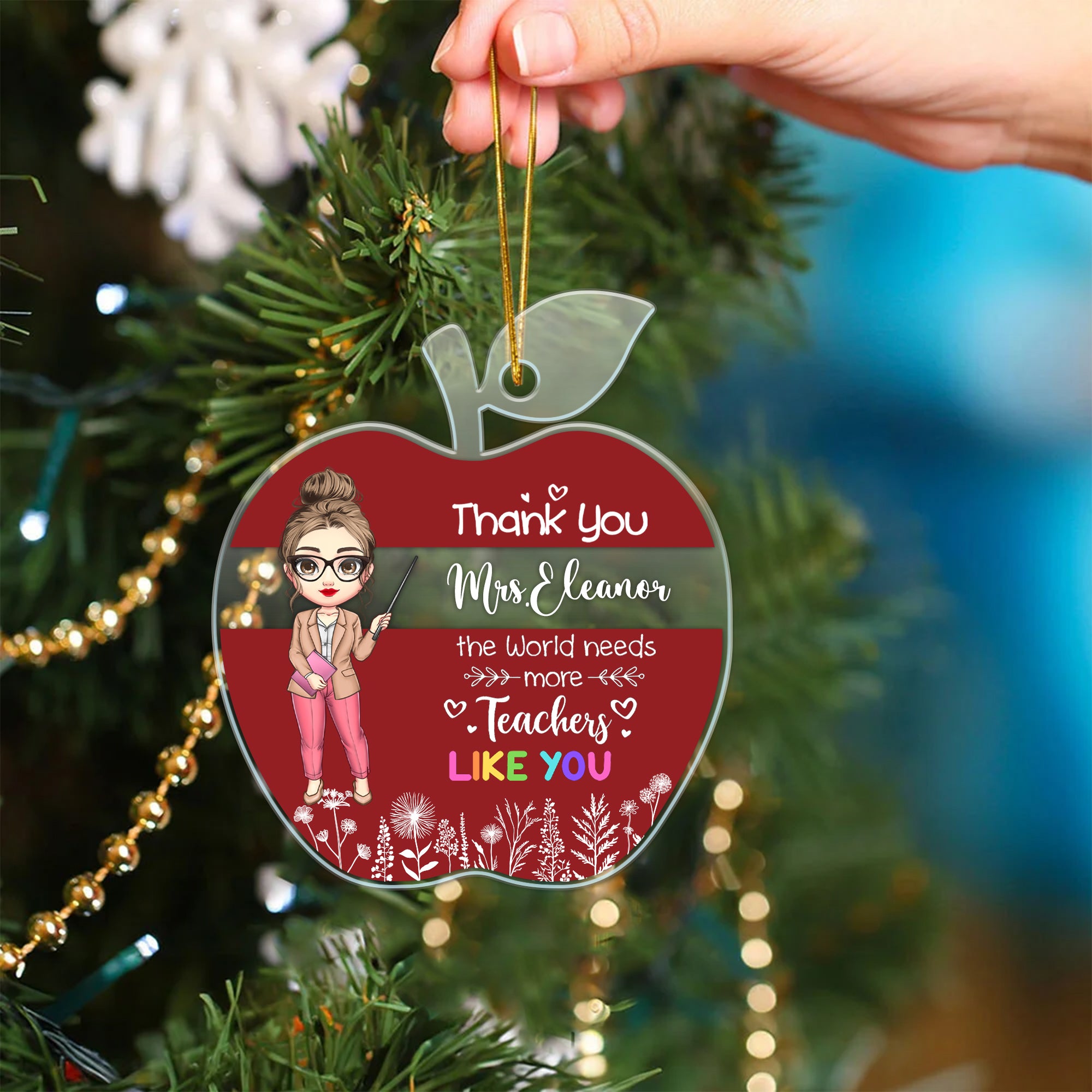 Personalizada de dibujos animados Maestro de Apple en forma de ornamento de acrílico con el título de texto y cuerda de agradecimiento de Navidad regalo de cumpleaños para los maestros