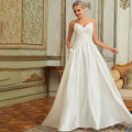 Bridal Wedding Dress Ivory Spaghetti Straps Long V-Neck Ball-Gown Princess