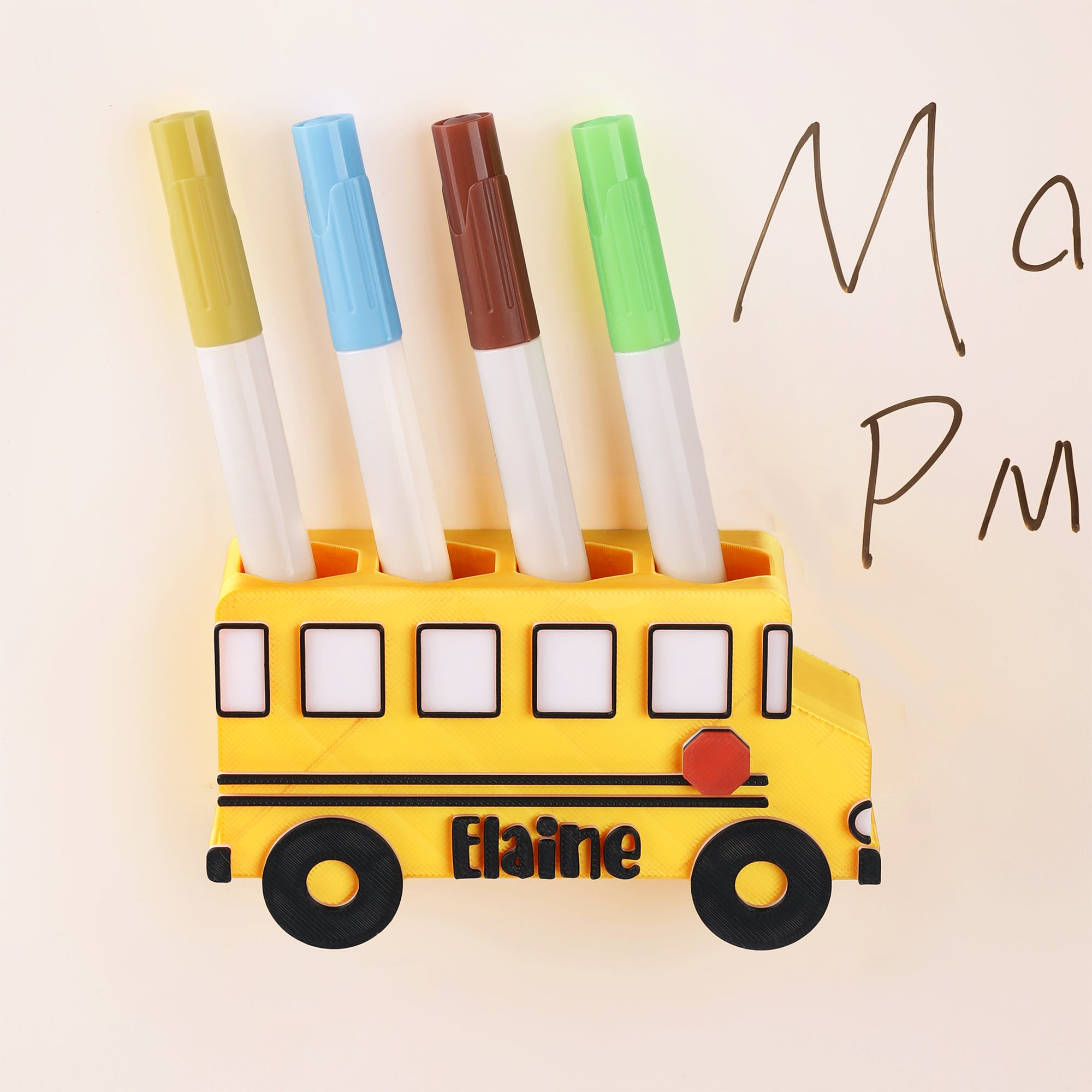 Soporte para rotulador de borrado en seco con nombre de autobús escolar personalizado Decoración del aula Regalo de vuelta al cole para profesores y alumnos