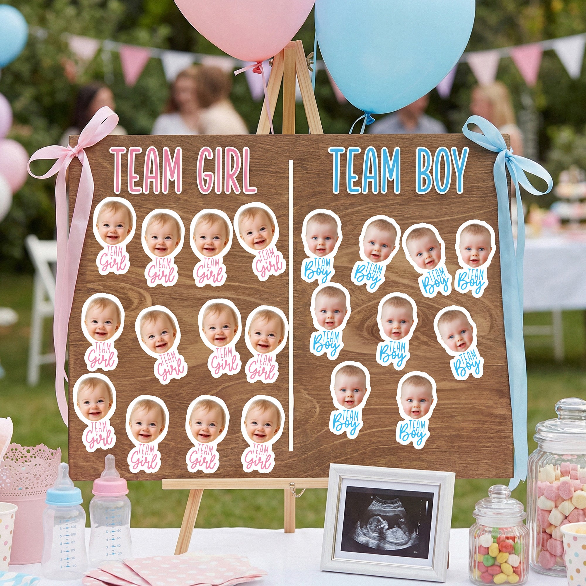 Personalizada Foto Pegatinas Impermeables Etiquetas con Nombre Género Revelación Fiesta Baby Shower Cumpleaños Favor Embalaje para Recién Nacidos Nuevos Padres