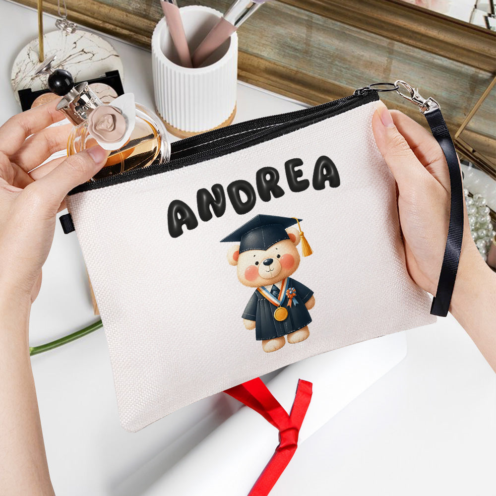 Bolsa de cosméticos personalizada con nombre en burbuja y correa de pulsera Recuerdo de graduación Regalo de cumpleaños para graduados