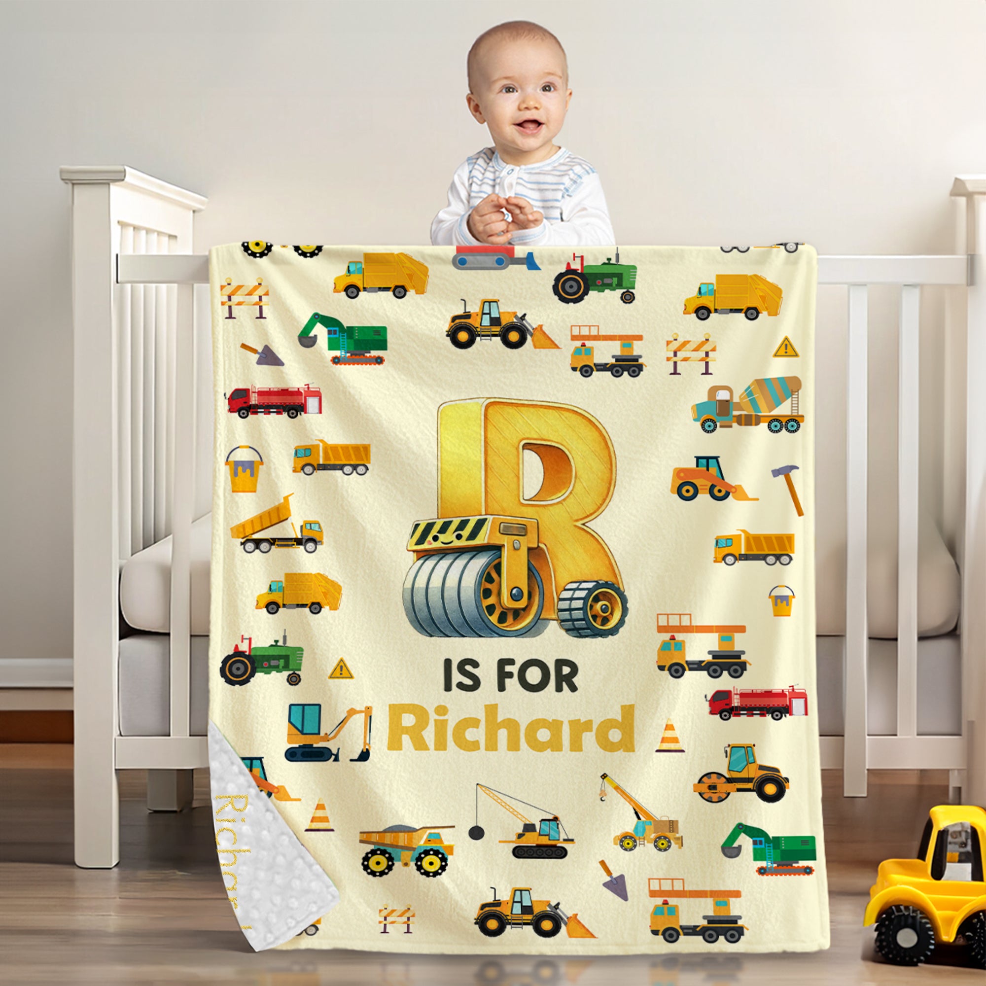 Manta suave de seguridad para bebé personalizada Dinosaurio Fantasía Unicornio Excavadora con reverso de puntos y nombre bordado Baby Shower Regalo de cumpleaños para bebé