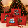 Personalizada Árbol de Navidad Muñeco de Nieve Elfo Casa de Pan de Jengibre Inicial Grande Bolsa de Lino Rojo con Nombre Fiesta de Navidad Favor Regalo para la Familia Amigos