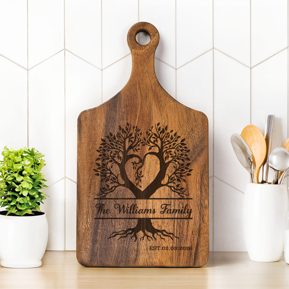 Tabla de cortar para embutidos personalizada y grabada con el árbol de la vida Regalo de boda para la familia