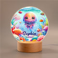 Medusa Personalizada Fantasía Ballena Animales del Mar LED Luz de Noche con Base de Madera y Nombre Decoración del Hogar Regalo de Cumpleaños para Niños