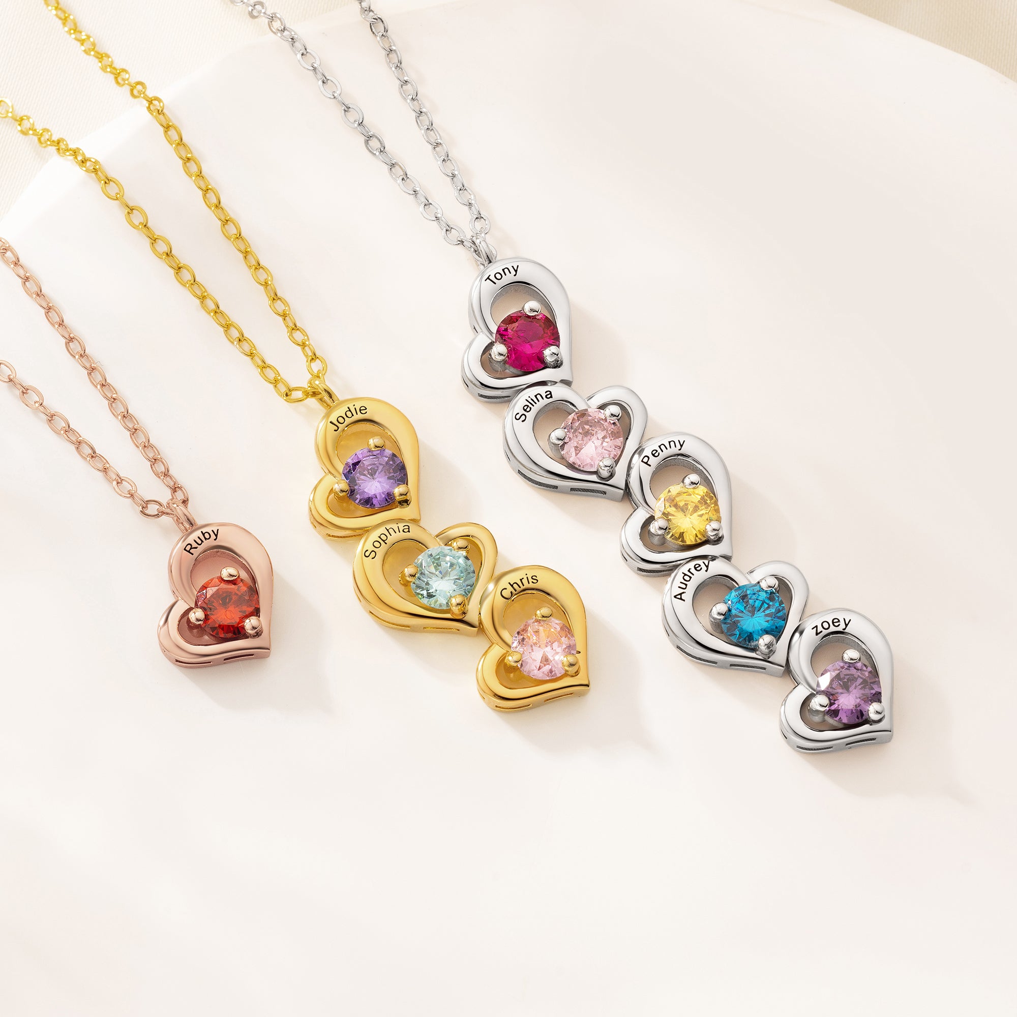 Personalizado 1-5 Collar de Corazón de Piedra de Nacimiento de Familia Joyería Minimalista con Nombres Grabados Día de la Madre Aniversario Cumpleaños Regalo para Mujeres
