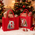 Árbol de Navidad personalizado Alce Gran capacidad Bolsa de yute roja con inicial y nombre Fiesta de Navidad Regalo para niños Adultos