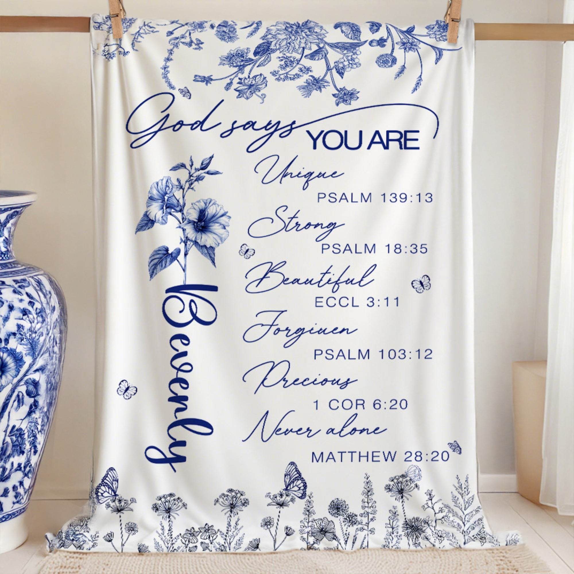 Flor de Nacimiento Personalizada Dios Dice que Eres Manta Suave para el Hogar Decoración Inspiradora Cumpleaños Regalo de Bautizo para Mujer Cristiano