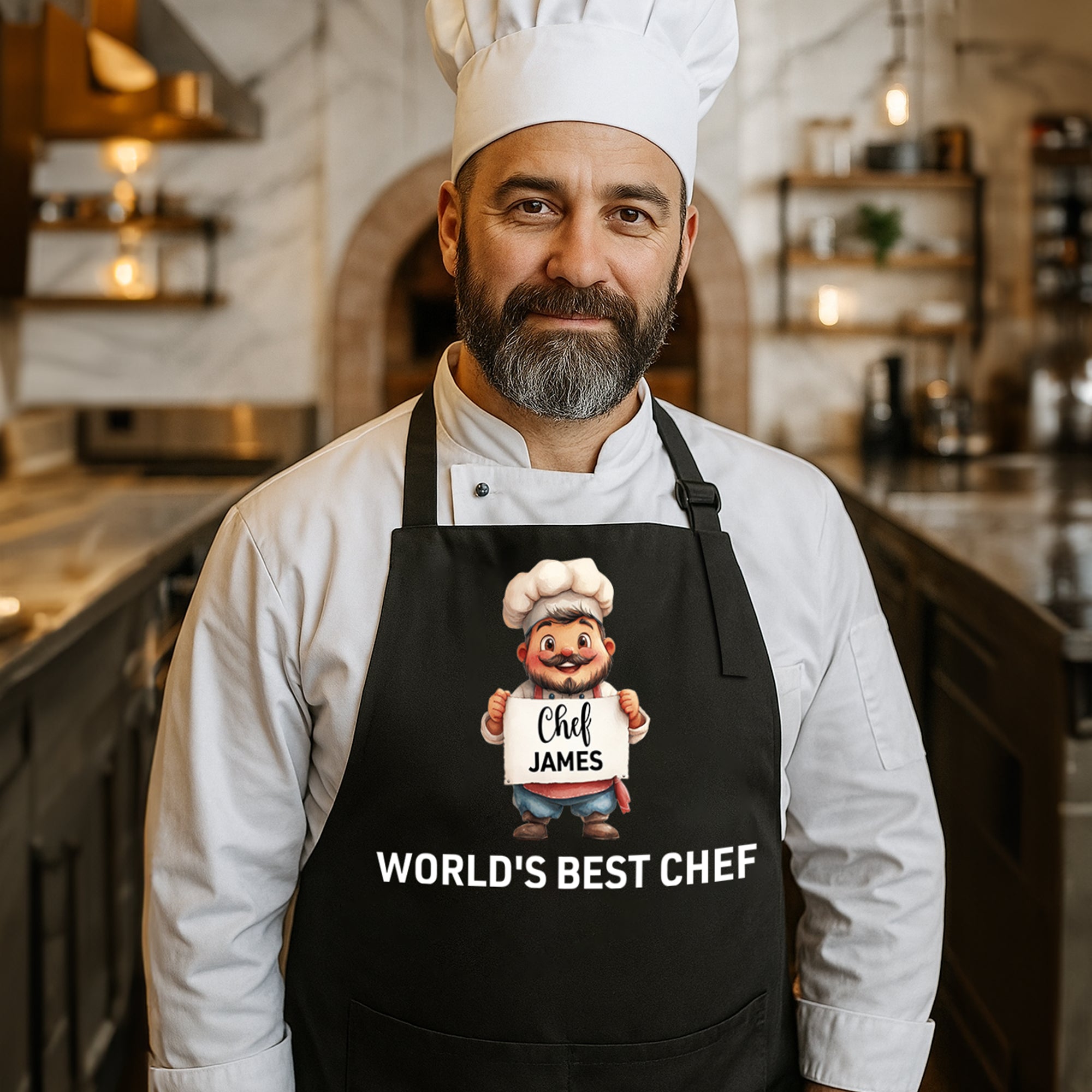 Delantal ajustable personalizado con nombre y bolsillo para inauguración de restaurante en cocina
