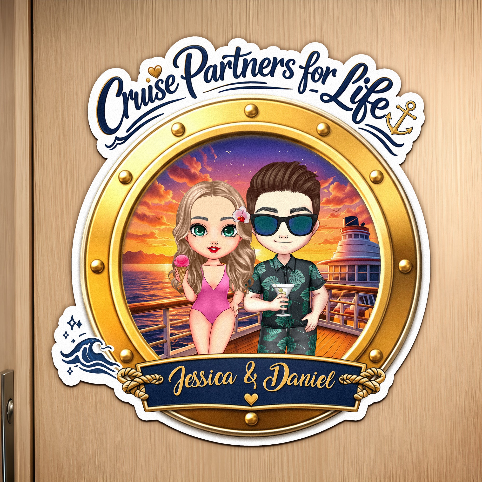 Imán de nevera personalizado con el nombre de un personaje de dibujos animados de un crucero Decoración del hogar Cumpleaños Viaje de verano Regalo para pareja