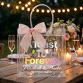 Bolsa de Regalo Transparente Personalizada A Toast To Forever con Nombres Fecha y Cinta Rosa Regalo de Boda de Uso Diario para Damas de Honor Recién Casadas