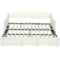 Upholstered Twin Daybed with Pop Up Trundle, Velvet Trundle Bed with Wood Slat Support, Cream White