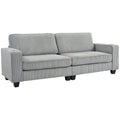 Modern 3-Seater 90" Corduroy Sofa with Spring Cushion & Cup Holders Light Grey