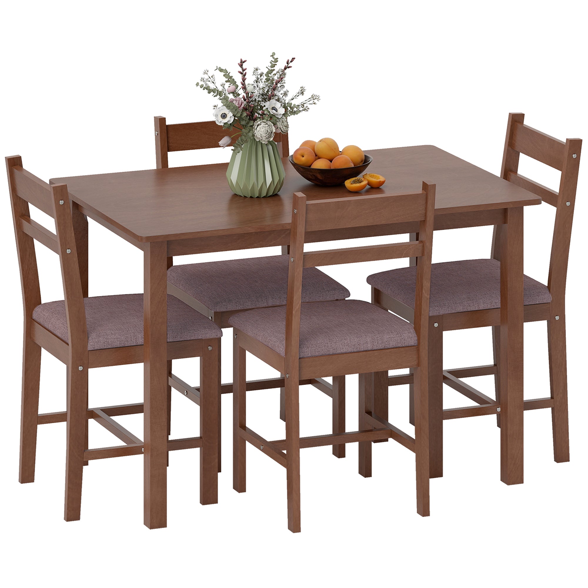 5-Piece Farmhouse Dining Table Set for 4 with Upholstered Chairs in Light Brown