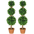 3ft Artificial Boxwood Topiary Ball Trees Set of 2, Faux Potted Plants for Indoors, Green