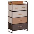 5 Drawer Fabric Dresser Tower 4 Tier Storage Organizer with Steel Frame Maple Wood