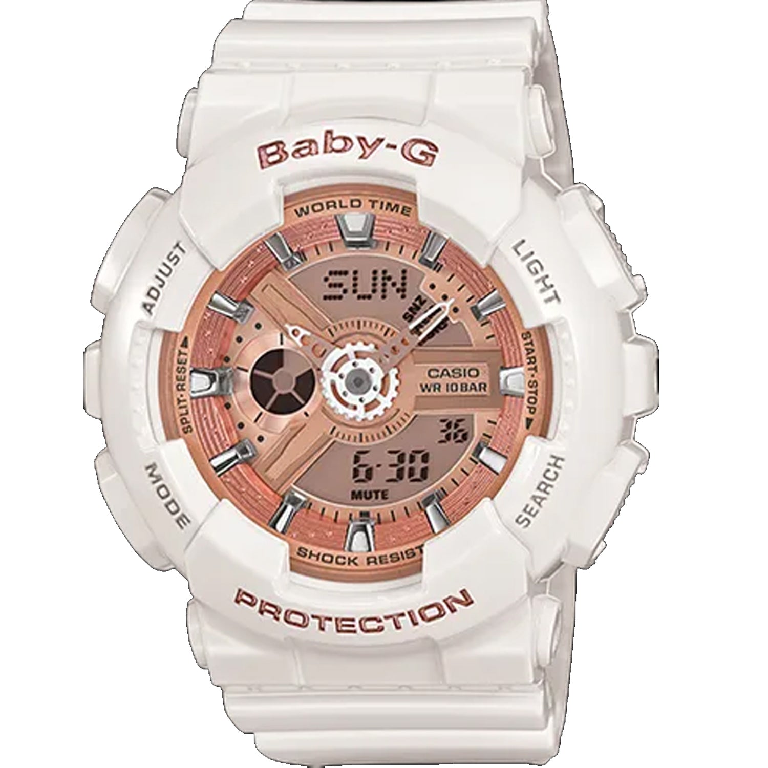 Casio Resin Strap with Rose Gold Dial Watch — White